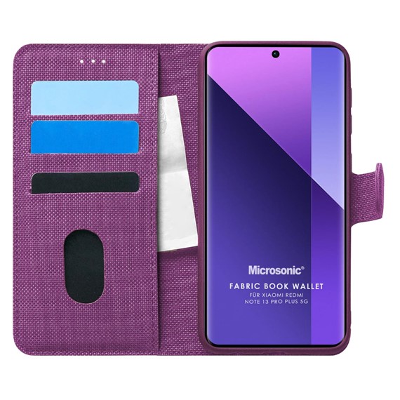 Microsonic Xiaomi Redmi Note 13 Pro Plus 5G Kılıf Fabric Book Wallet Mor 1