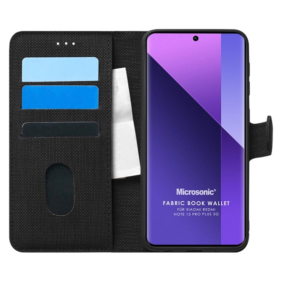 Microsonic Xiaomi Redmi Note 13 Pro Plus 5G Kılıf Fabric Book Wallet Siyah 1