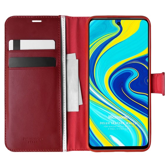 Microsonic Xiaomi Redmi Note 9S Kılıf Delux Leather Wallet Kırmızı 1