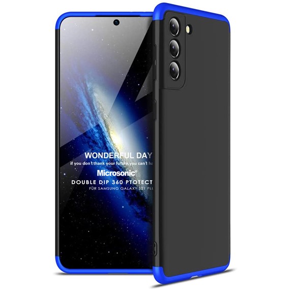 Microsonic Samsung Galaxy S21 Plus Kılıf Double Dip 360 Protective Siyah Mavi 1