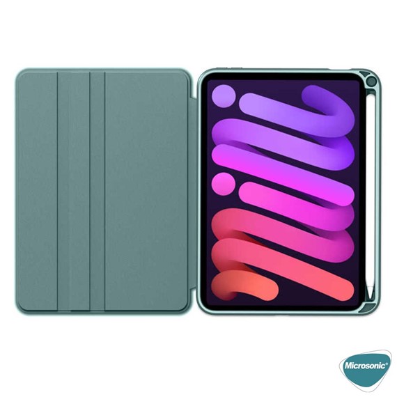 Microsonic Apple iPad Mini 6 2021 Kılıf A2567-A2568-A2569 Regal Folio Koyu Yeşil 3