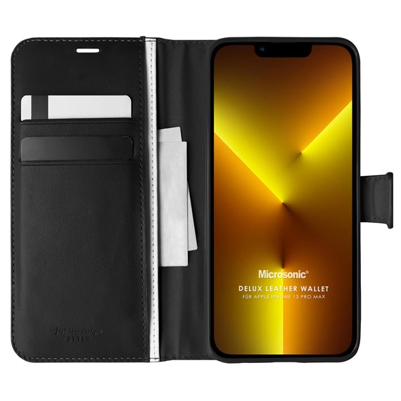 Microsonic Apple iPhone 13 Pro Max Kılıf Delux Leather Wallet Siyah 1