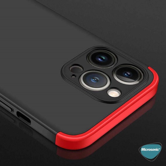 Microsonic Apple iPhone 13 Pro Max Kılıf Double Dip 360 Protective Siyah Kırmızı 5