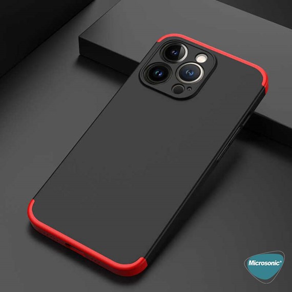 Microsonic Apple iPhone 13 Pro Max Kılıf Double Dip 360 Protective Siyah Kırmızı 6