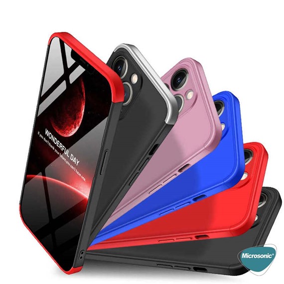 Microsonic Apple iPhone 13 Pro Max Kılıf Double Dip 360 Protective Siyah Kırmızı 7