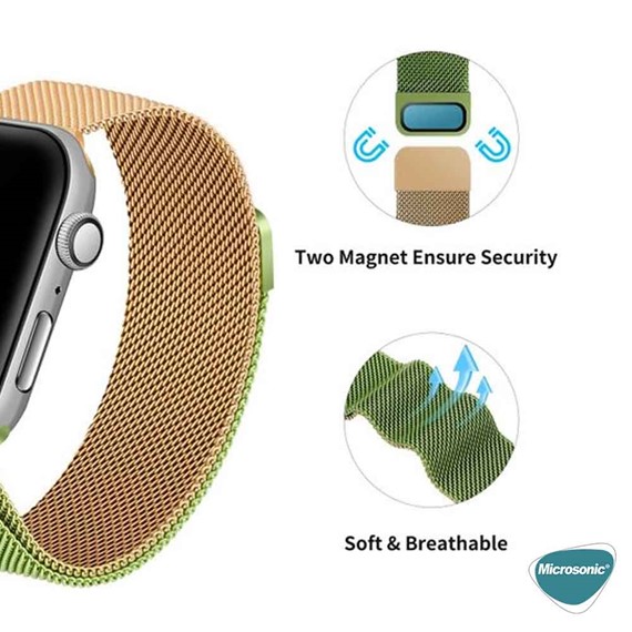 Microsonic Apple Watch SE 2022 44mm Kordon Dual Color Luxe Metal Twist Gold Yeşil 3