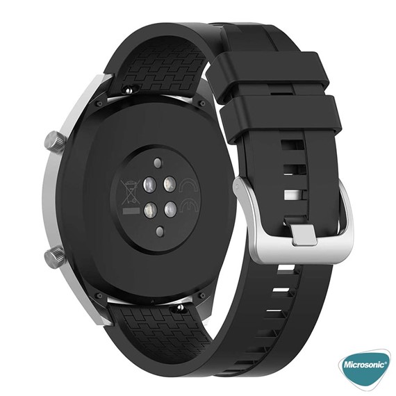Microsonic Oppo Watch 46mm Kordon Silicone RapidBands Siyah Gümüş Pimli 6