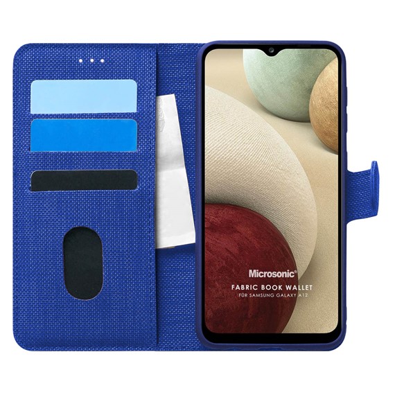 Microsonic Samsung Galaxy A12 Kılıf Fabric Book Wallet Lacivert 1