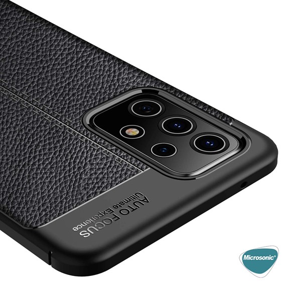 Microsonic Samsung Galaxy A52 Kılıf Deri Dokulu Silikon Siyah 6