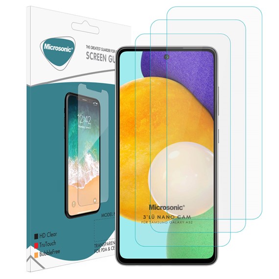 Microsonic Samsung Galaxy A52 Screen Protector Nano Glass Cam Ekran Koruyucu 3 lü Paket 1