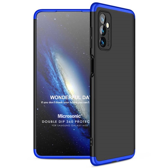 Microsonic Samsung Galaxy M52 Kılıf Double Dip 360 Protective Siyah Mavi 1