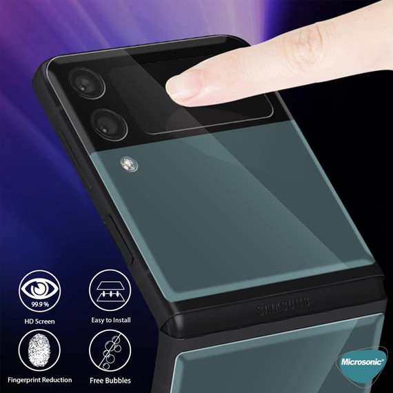 Microsonic Samsung Galaxy Z Flip 3 Arka Tam Kaplayan Temperli Cam Koruyucu Mor 3