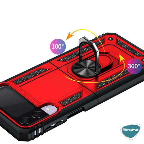 Microsonic Samsung Galaxy Z Flip 3 Kılıf Military Ring Holder Kırmızı 4