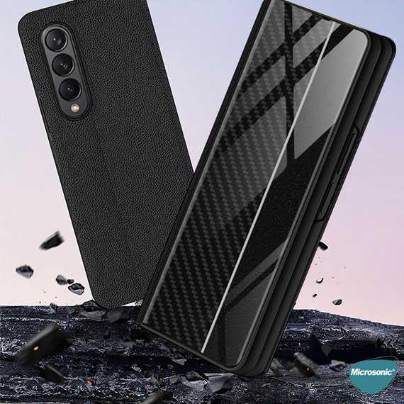 Microsonic Samsung Galaxy Z Fold 3 Kılıf Carbon Fiber BookStyle Siyah 5