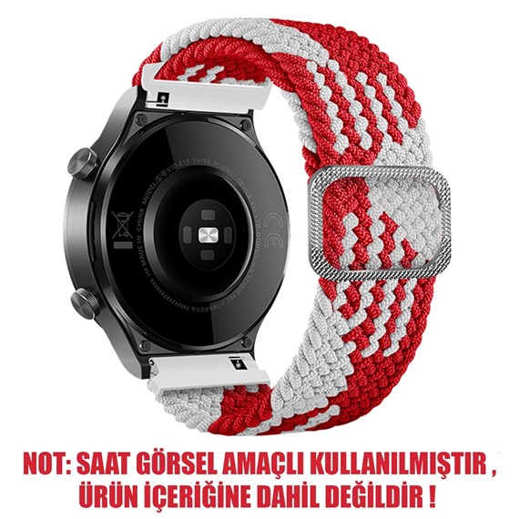 Microsonic Huawei Watch GT2 46MM Kordon Braided Solo Loop Band Kırmızı Beyaz 2