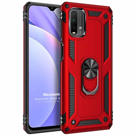 Microsonic Xiaomi Redmi Note 9 4G Kılıf Military Ring Holder Kırmızı 1