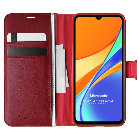 Microsonic Xiaomi Redmi 9C Kılıf Delux Leather Wallet Kırmızı 1