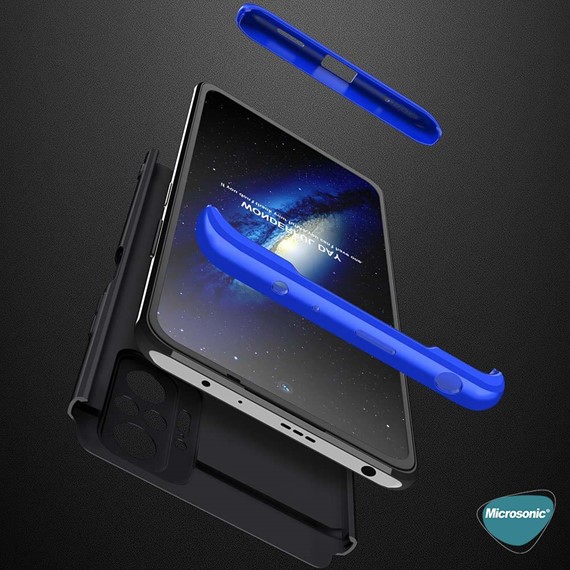 Microsonic Xiaomi Redmi Note 10 Pro Kılıf Double Dip 360 Protective Siyah Mavi 3