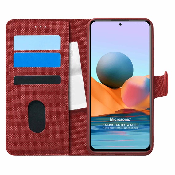Microsonic Xiaomi Redmi Note 10 Pro Max Kılıf Fabric Book Wallet Kırmızı 2