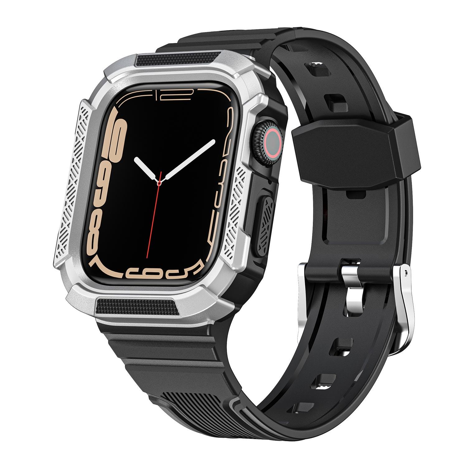 Microsonic Apple Watch 9 45mm Kordon Dual Apex Resist Siyah Gümüş