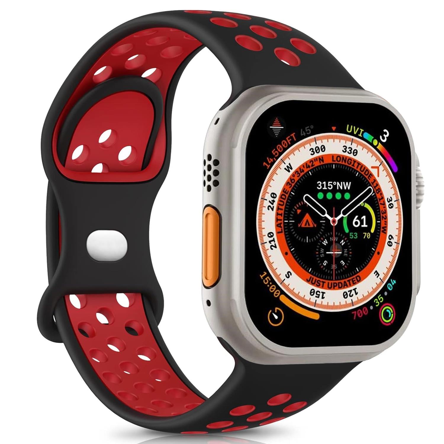 Microsonic Apple Watch SE 2022 40mm Kordon Rainbow Band Siyah Kırmızı