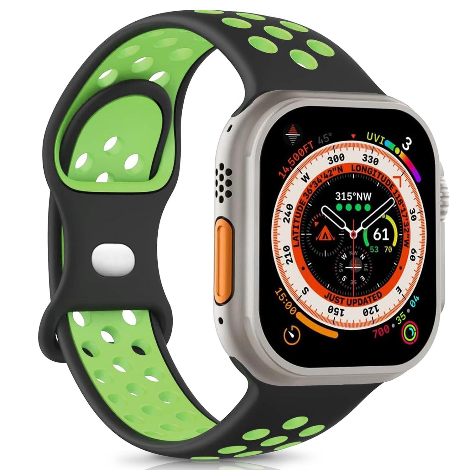 Microsonic Apple Watch SE 2022 40mm Kordon Rainbow Band Siyah Yeşil