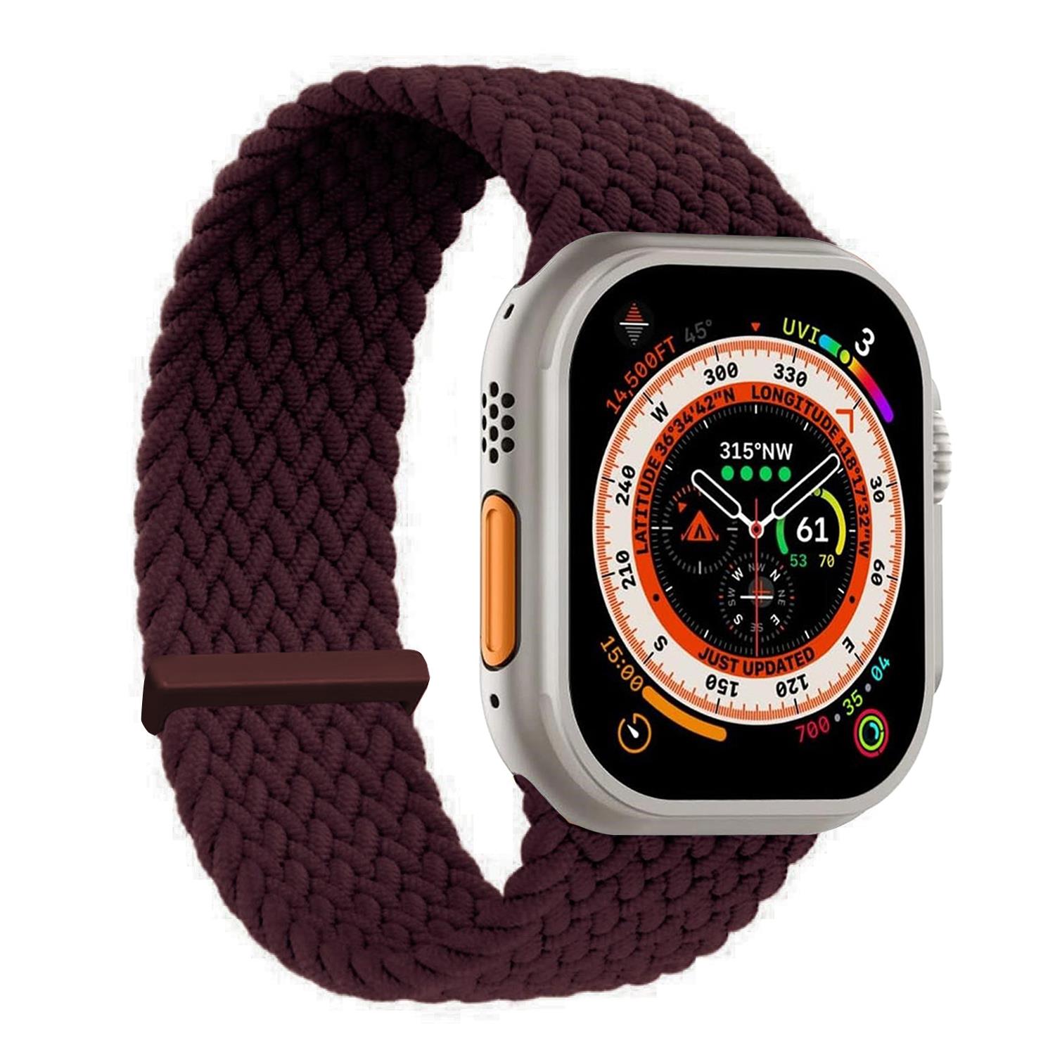 Microsonic Apple Watch SE 2022 44mm Kordon Small Size 127mm Knitted Fabric Single Loop Koyu Bordo