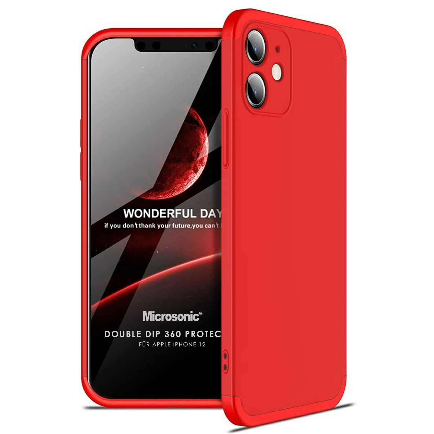 Microsonic Apple iPhone 12 Kılıf Double Dip 360 Protective Kırmızı