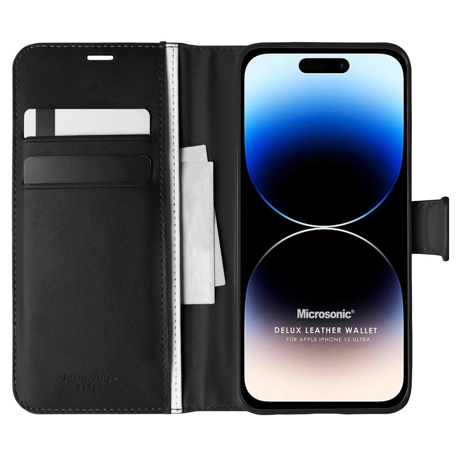 Microsonic Apple iPhone 15 Pro Max Kılıf Delux Leather Wallet Siyah