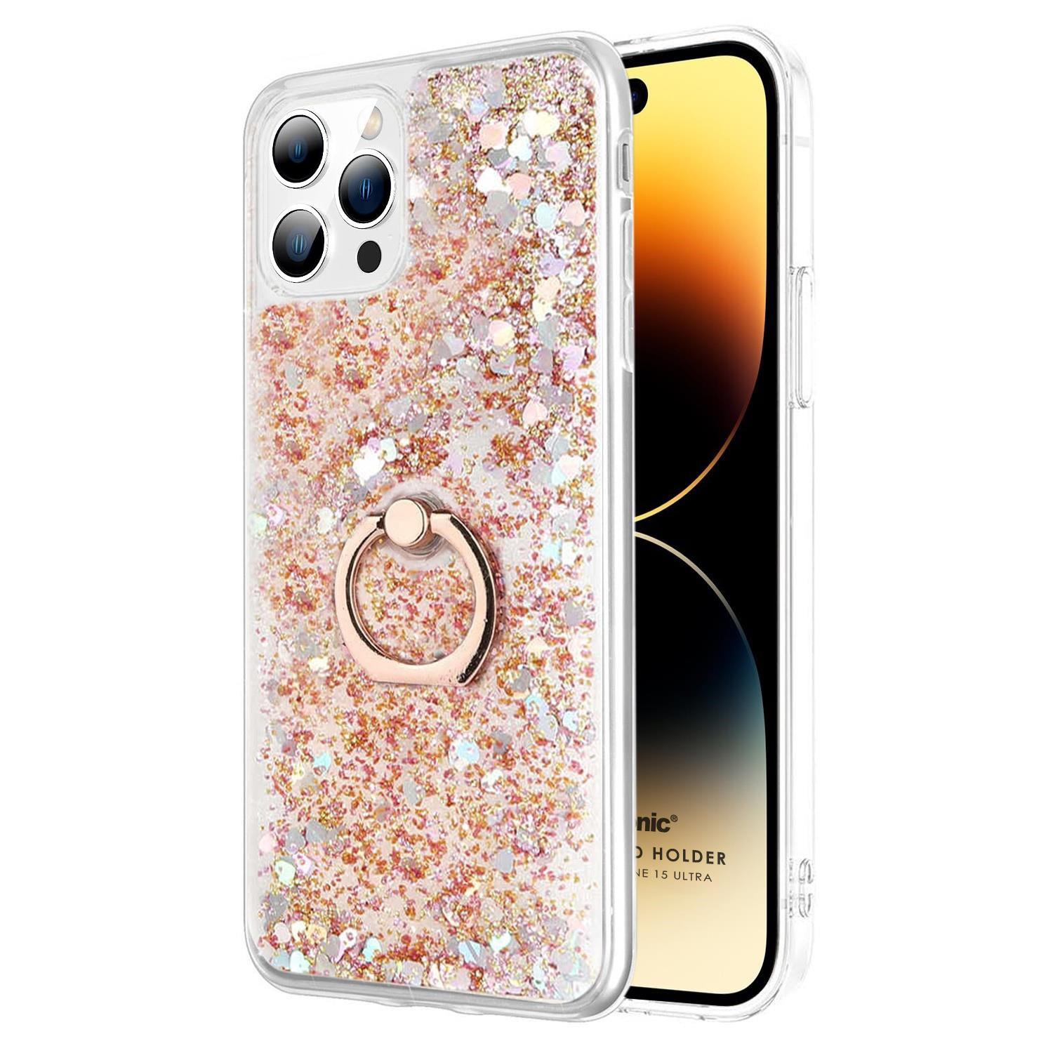 Microsonic Apple iPhone 15 Pro Max Kılıf Glitter Liquid Holder Gold