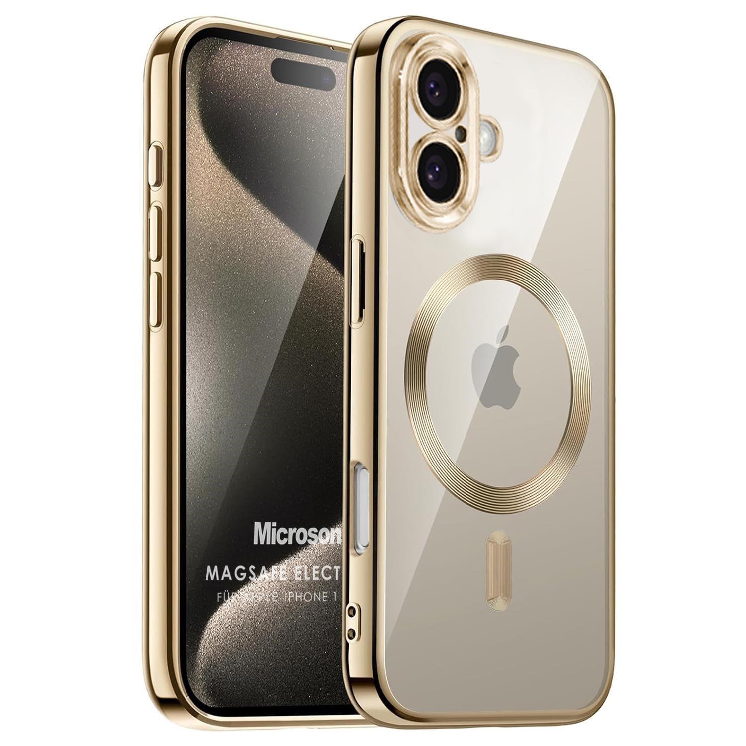 Microsonic Apple iPhone 16 Plus Kılıf MagSafe Luxury Electroplate Gold