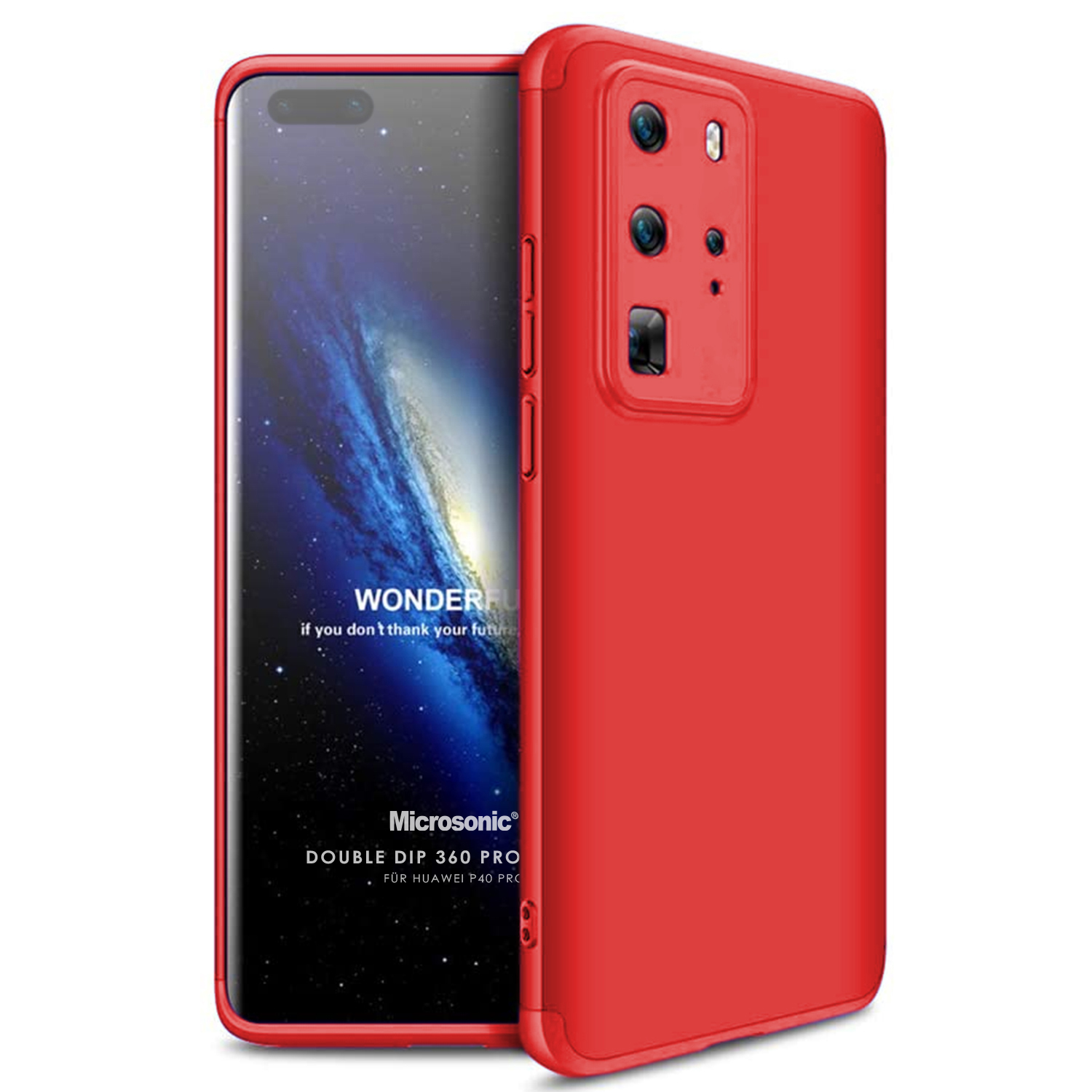 Microsonic Huawei P40 Pro Kılıf Double Dip 360 Protective Kırmızı