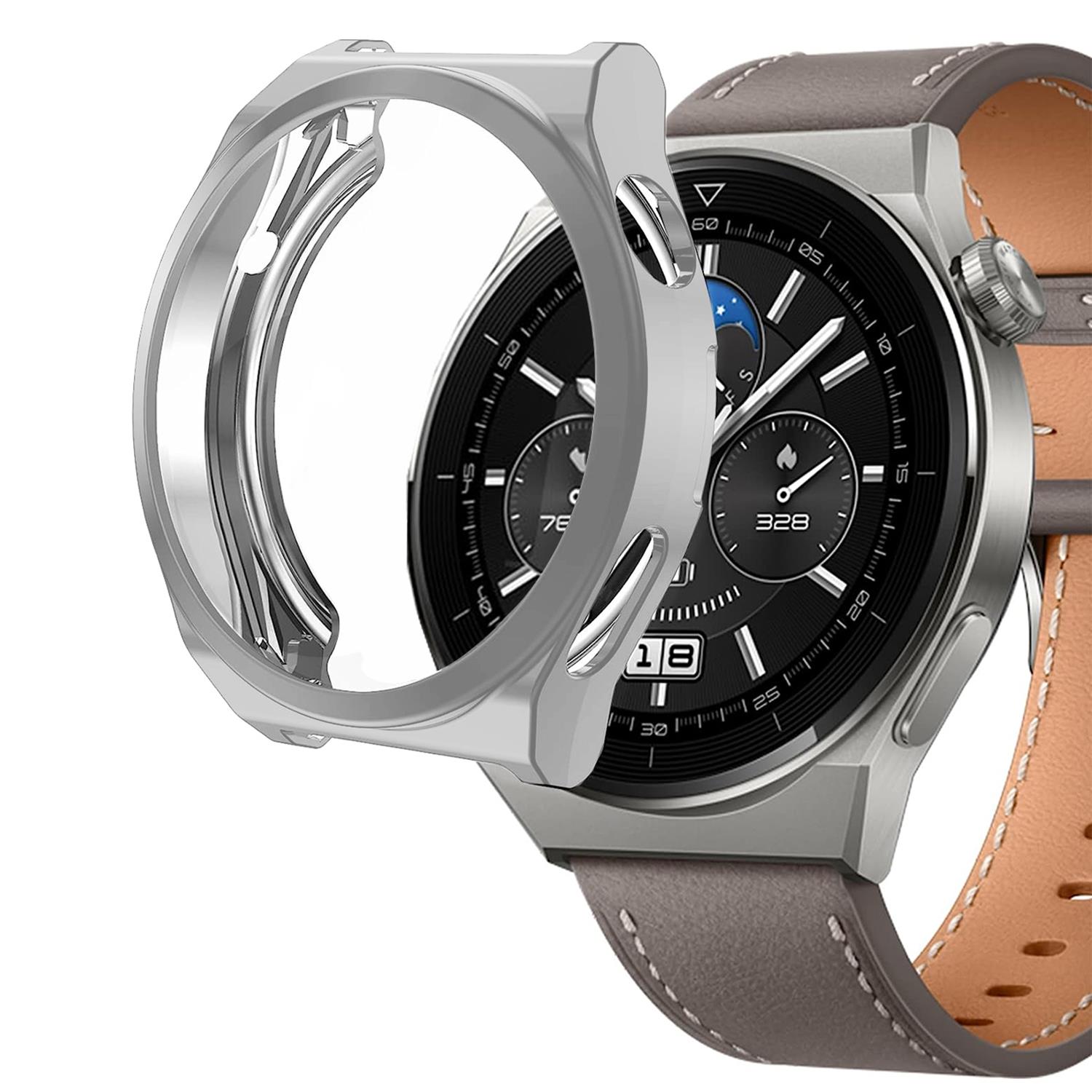 Microsonic Huawei Watch 4 Pro Kılıf 360 Full Round Soft Silicone Gümüş