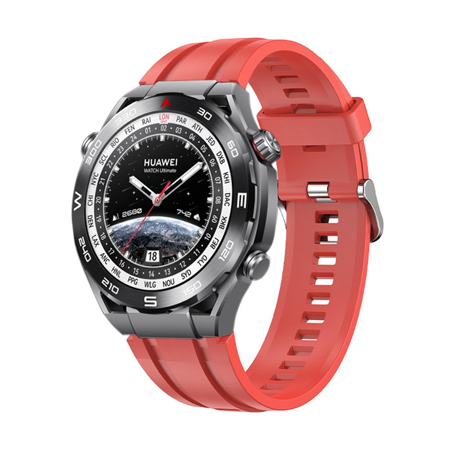 Microsonic Huawei Watch Ultimate Kordon Silicone Sport Band Kırmızı