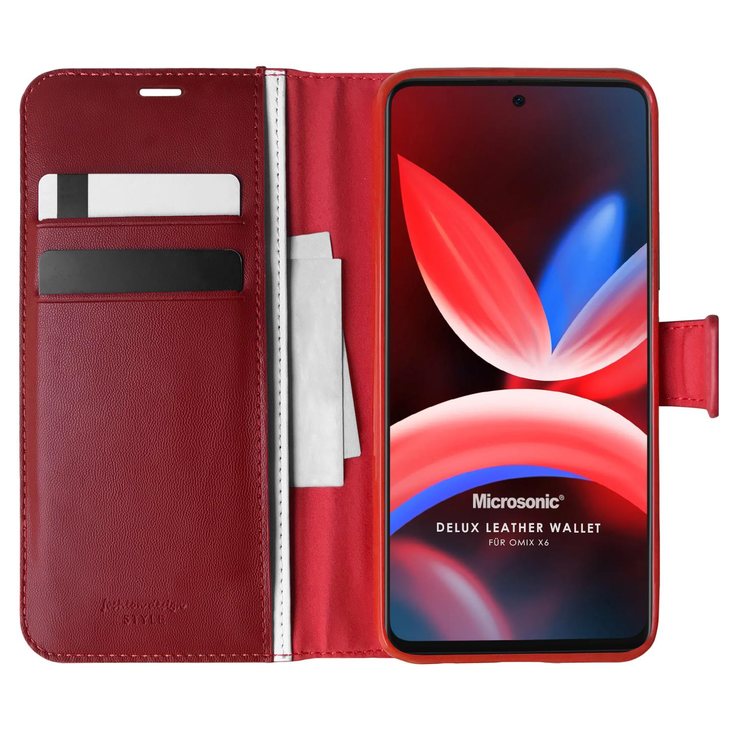 Microsonic Omix X6 Kılıf Delux Leather Wallet Kırmızı