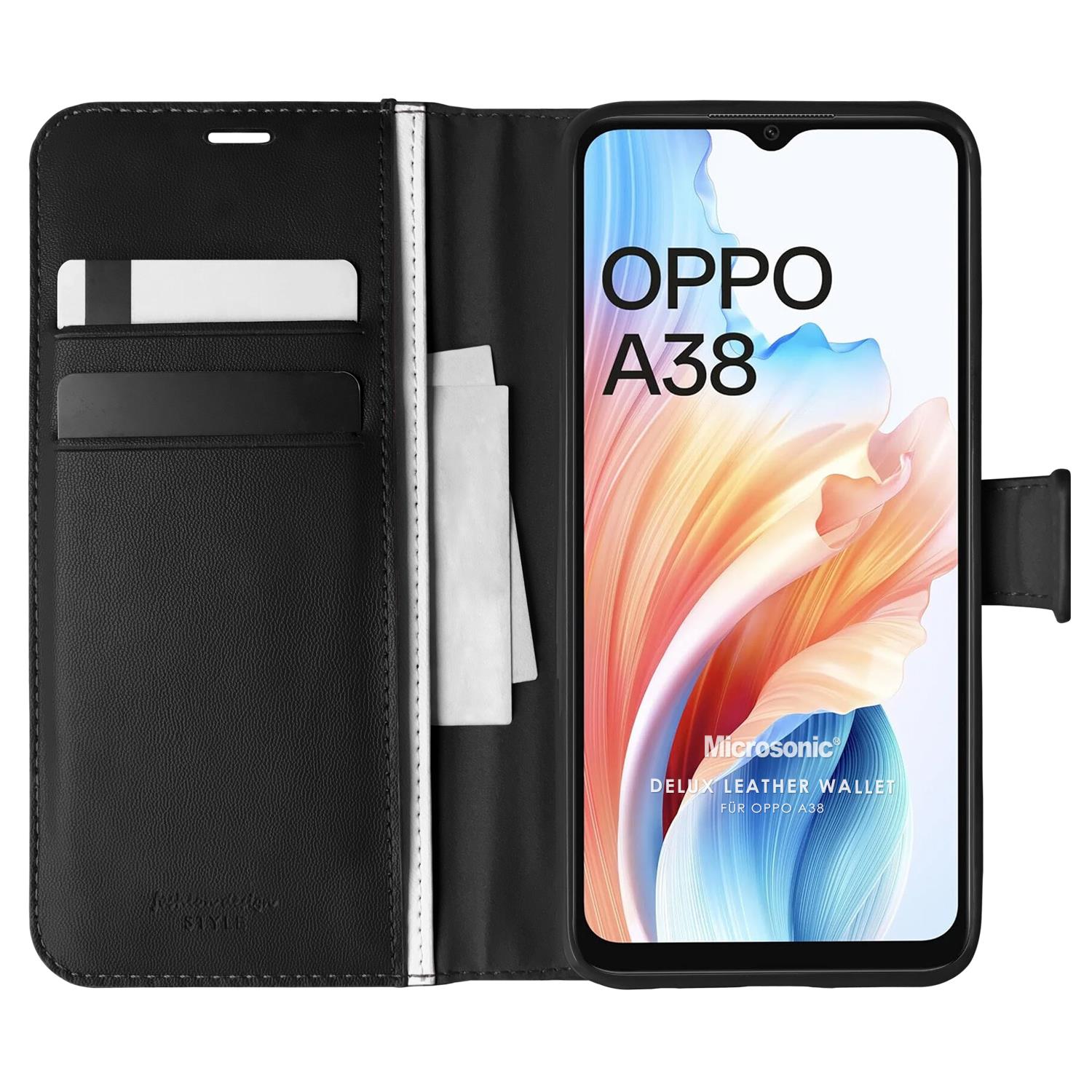 Microsonic Oppo A38 Kılıf Delux Leather Wallet Siyah