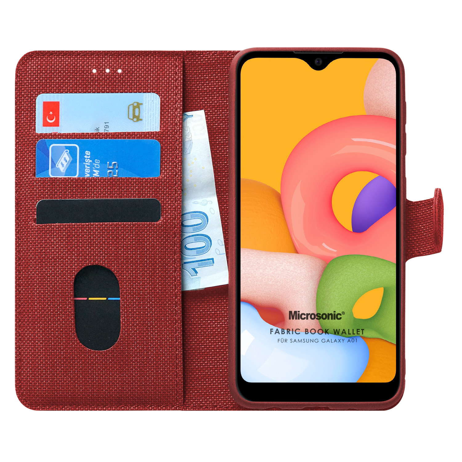 Microsonic Samsung Galaxy A01 Kılıf Fabric Book Wallet Kırmızı