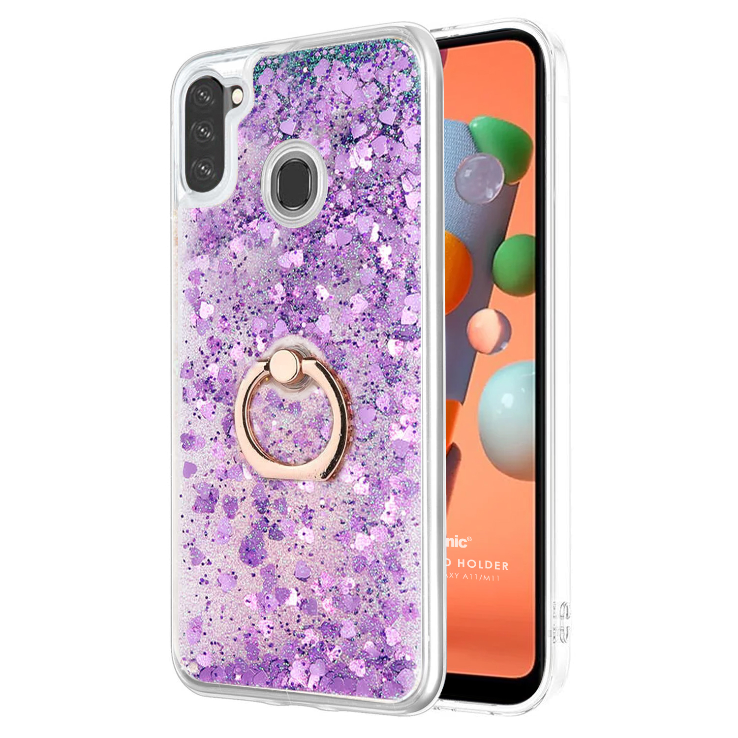 Microsonic Samsung Galaxy A11 Kılıf Glitter Liquid Holder Mor