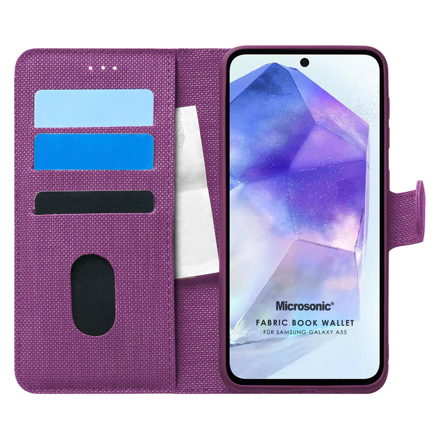 Microsonic Samsung Galaxy A55 Kılıf Fabric Book Wallet Mor