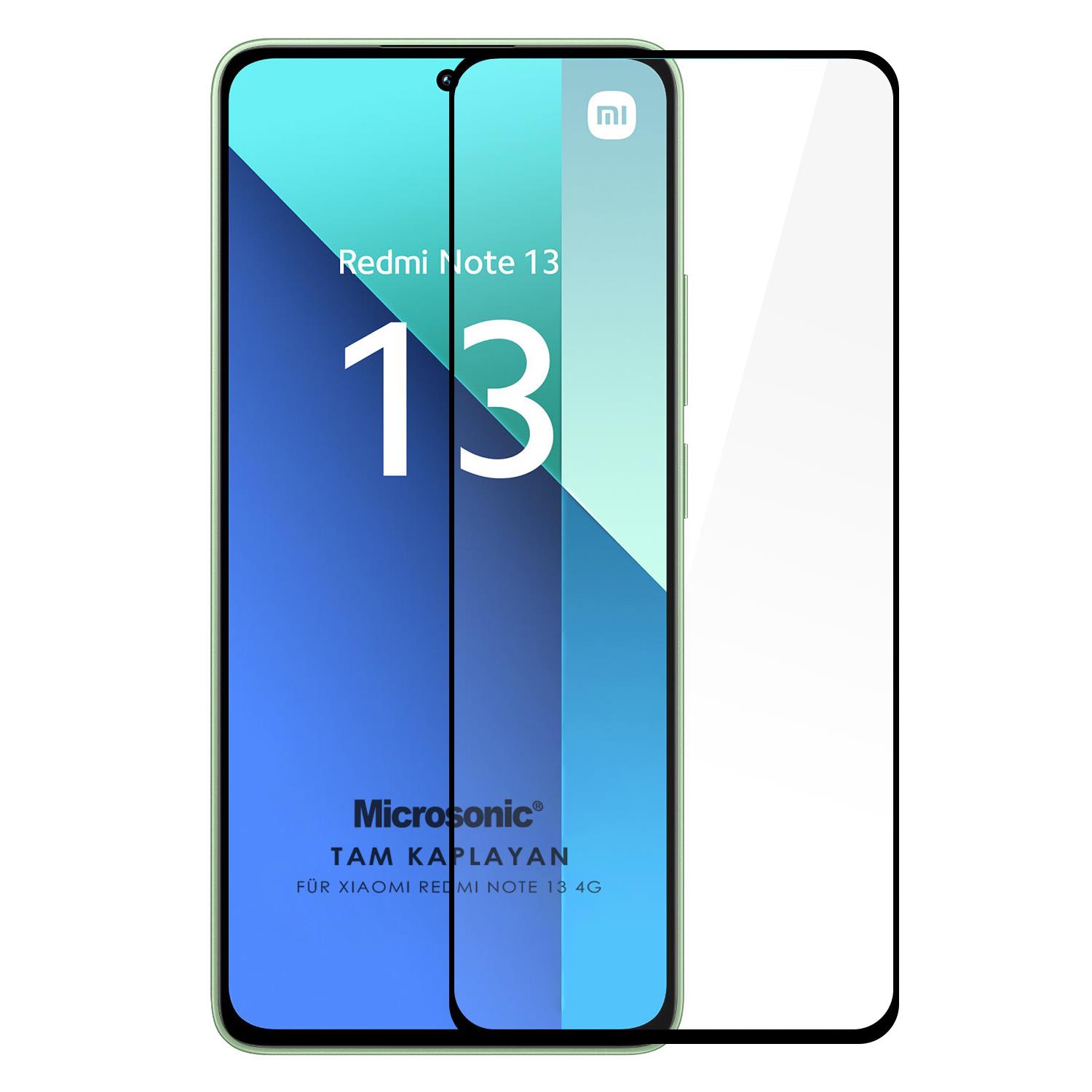 Microsonic Xiaomi Redmi Note 13 4G Tam Kaplayan Temperli Cam Ekran Koruyucu Siyah