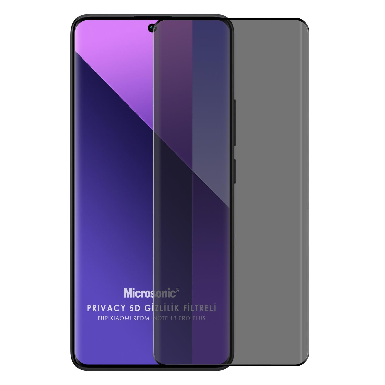 Microsonic Xiaomi Redmi Note 13 Pro Plus 5G Privacy 5D Gizlilik Filtreli Cam Ekran Koruyucu Siyah