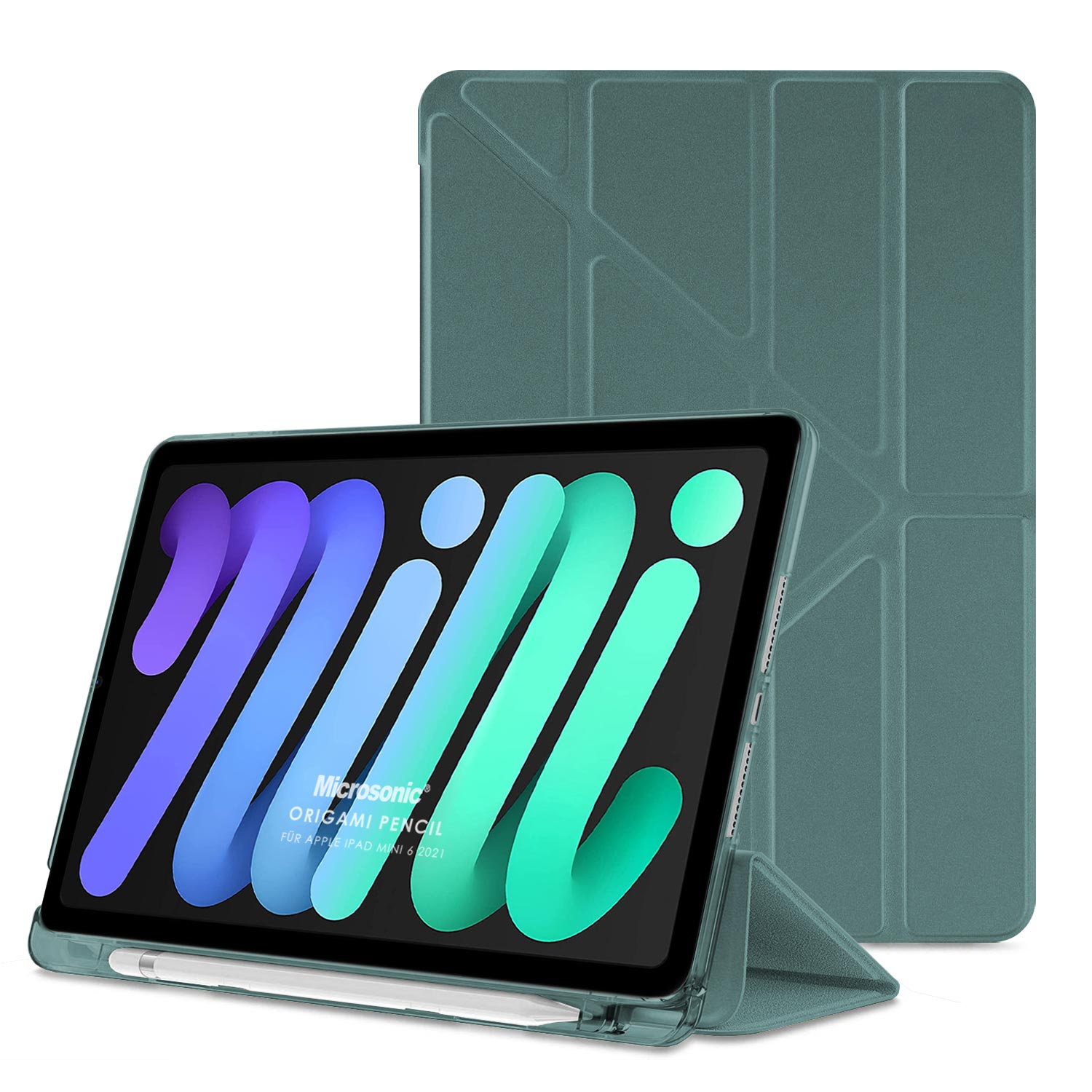 Microsonic Apple iPad Mini 6 2021 A2567-A2568-A2569 Kılıf Origami Pencil Koyu Yeşil